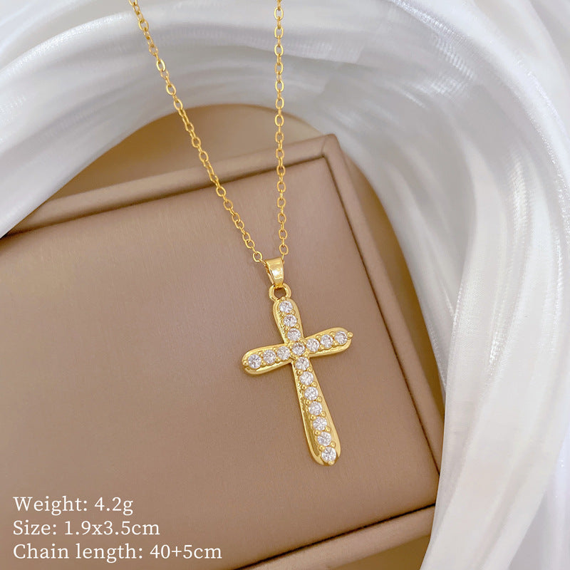 Collana di lusso fresca e dolce con ciondolo a croce geometrica in acciaio inossidabile, strass, rame, per uomo e donna