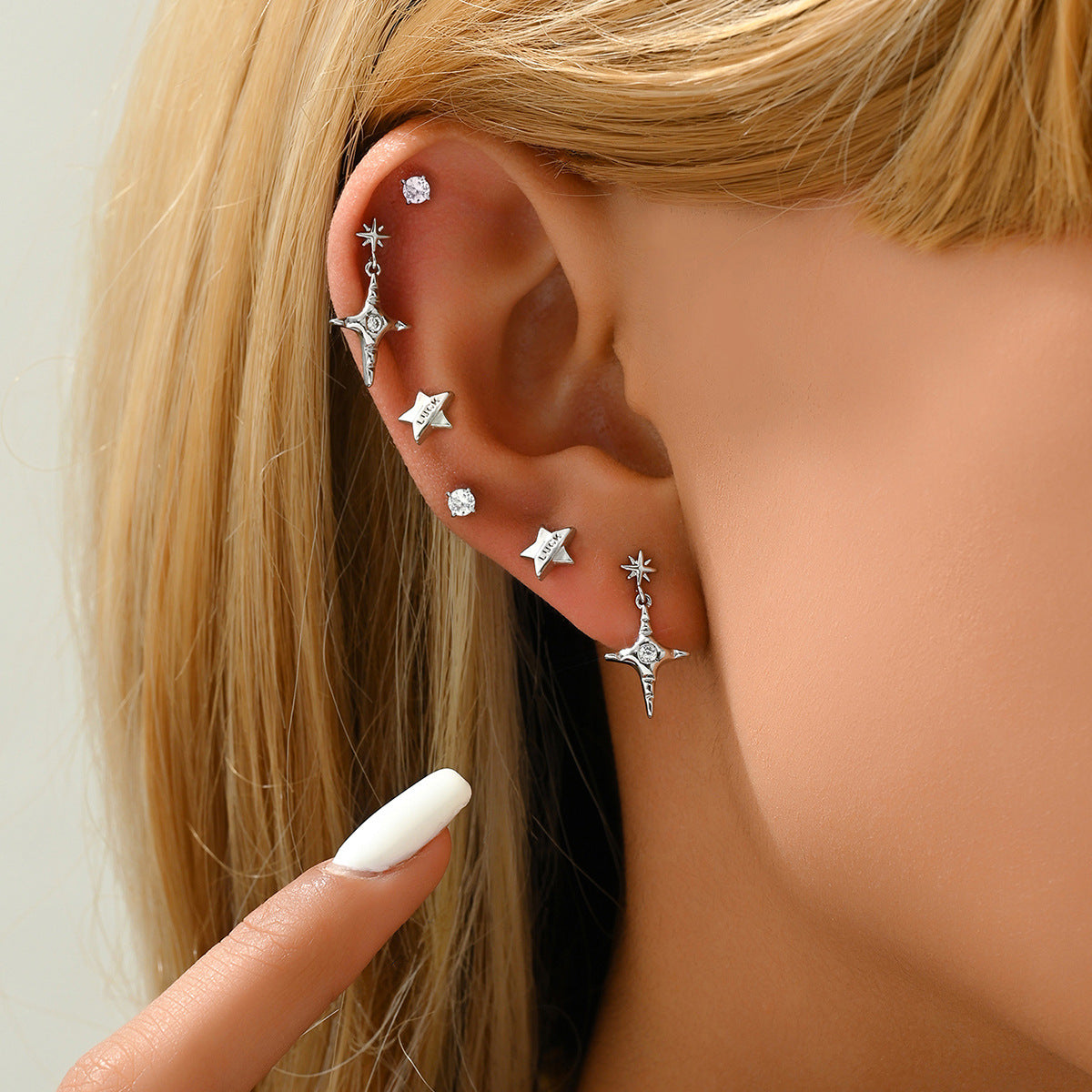 Pendientes de Cobre con Forma de Estrella Minimalista y Incrustaciones de Circonita para Mujer, Diseño Geométrico, Estilo Fresco y Dulce