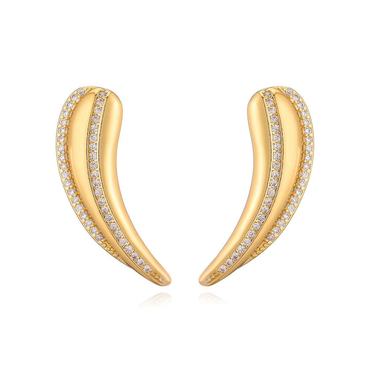 Minimalist Geometric Gold-Plated Zirconia Stud Earrings for Women with Irregular Shape Design