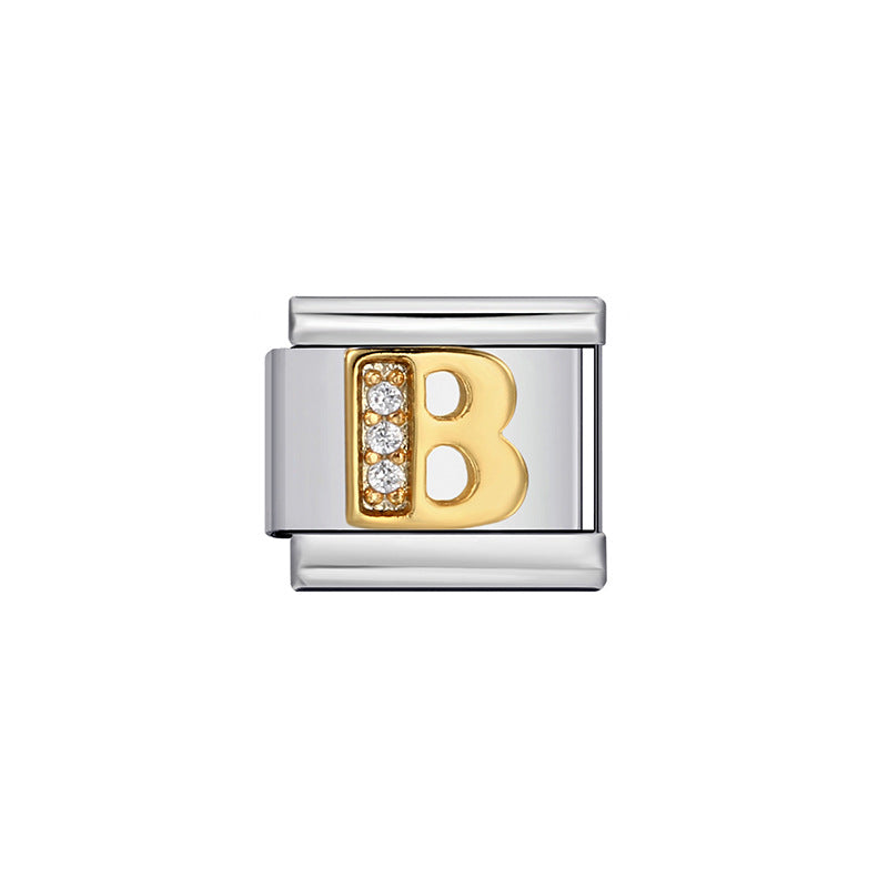 Gold Plated Stainless Steel Letter Charm Bar Bracelet DIY Modular Detachable Unisex