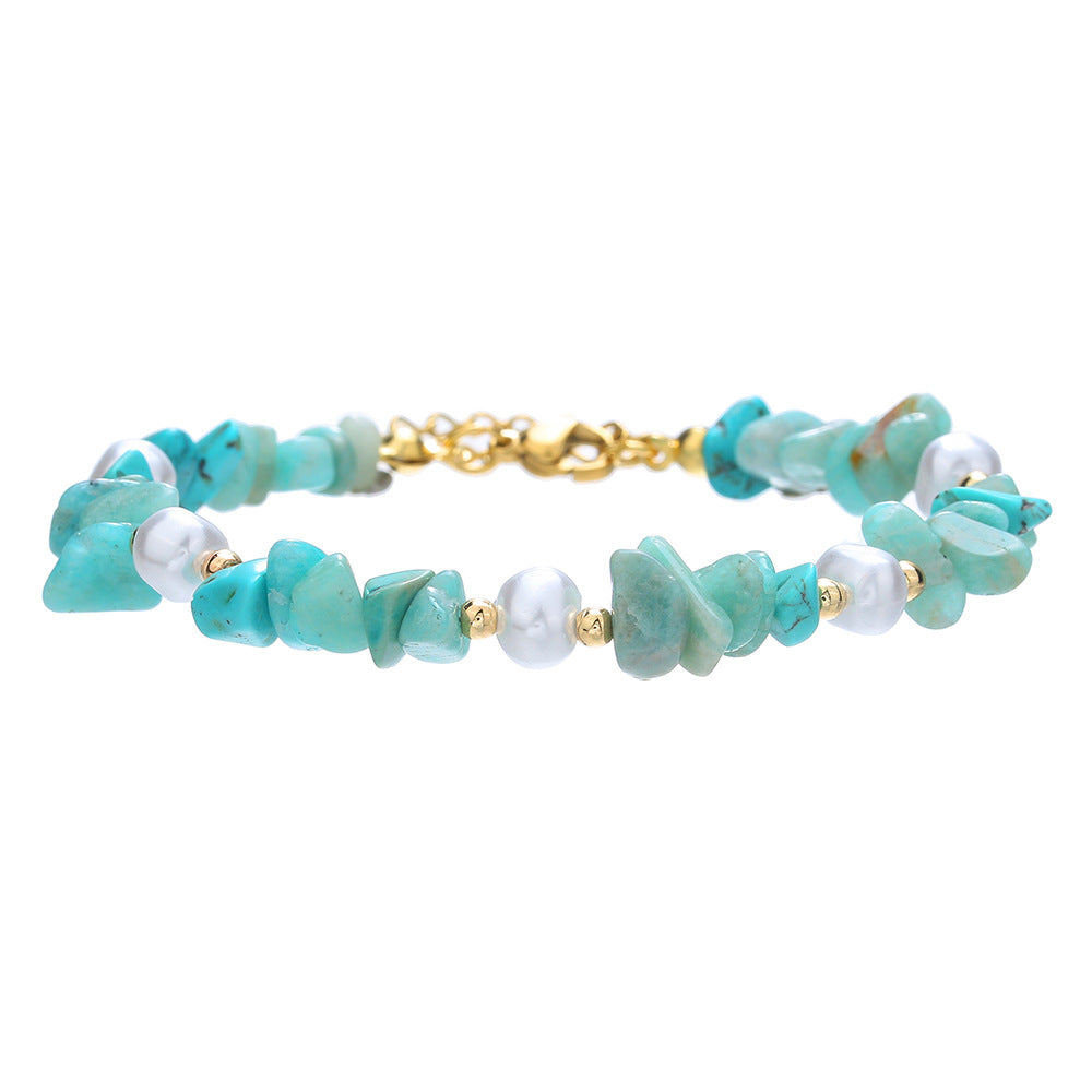 Geometric Style Lapis Lazuli and Freshwater Pearl Bracelet in Stainless Steel for Women and Men