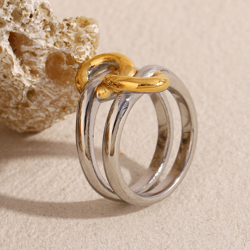 Fashionable Geometric Stainless Steel Ring with 18K Gold Plating for Women