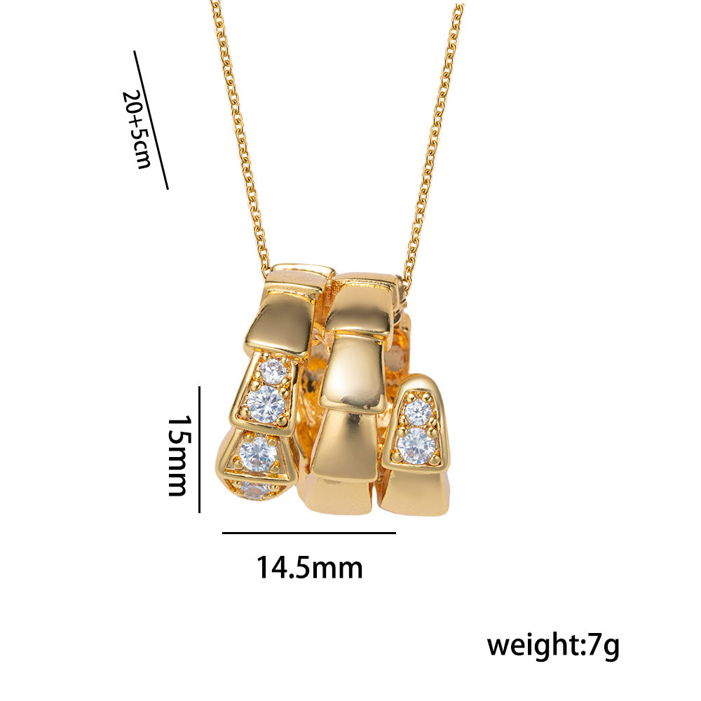 Elegant Snake-Shaped Rhinestone-Set Titanium Steel Necklace with 18K Gold Plating for Women