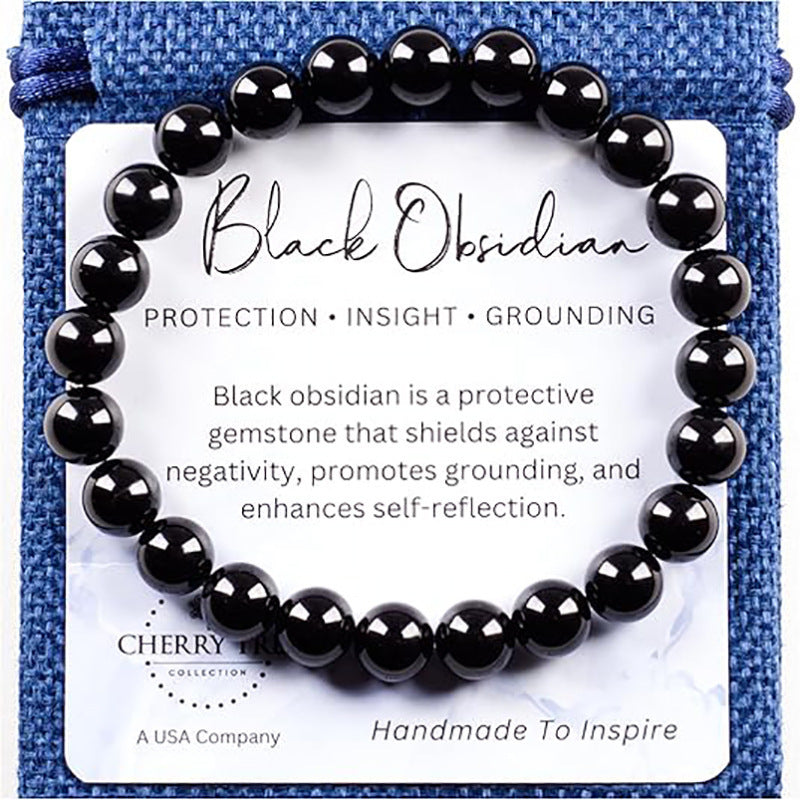 Minimalist Round Natural Stone Beaded Bracelet Elastic Cord Unisex Jewelry Gift