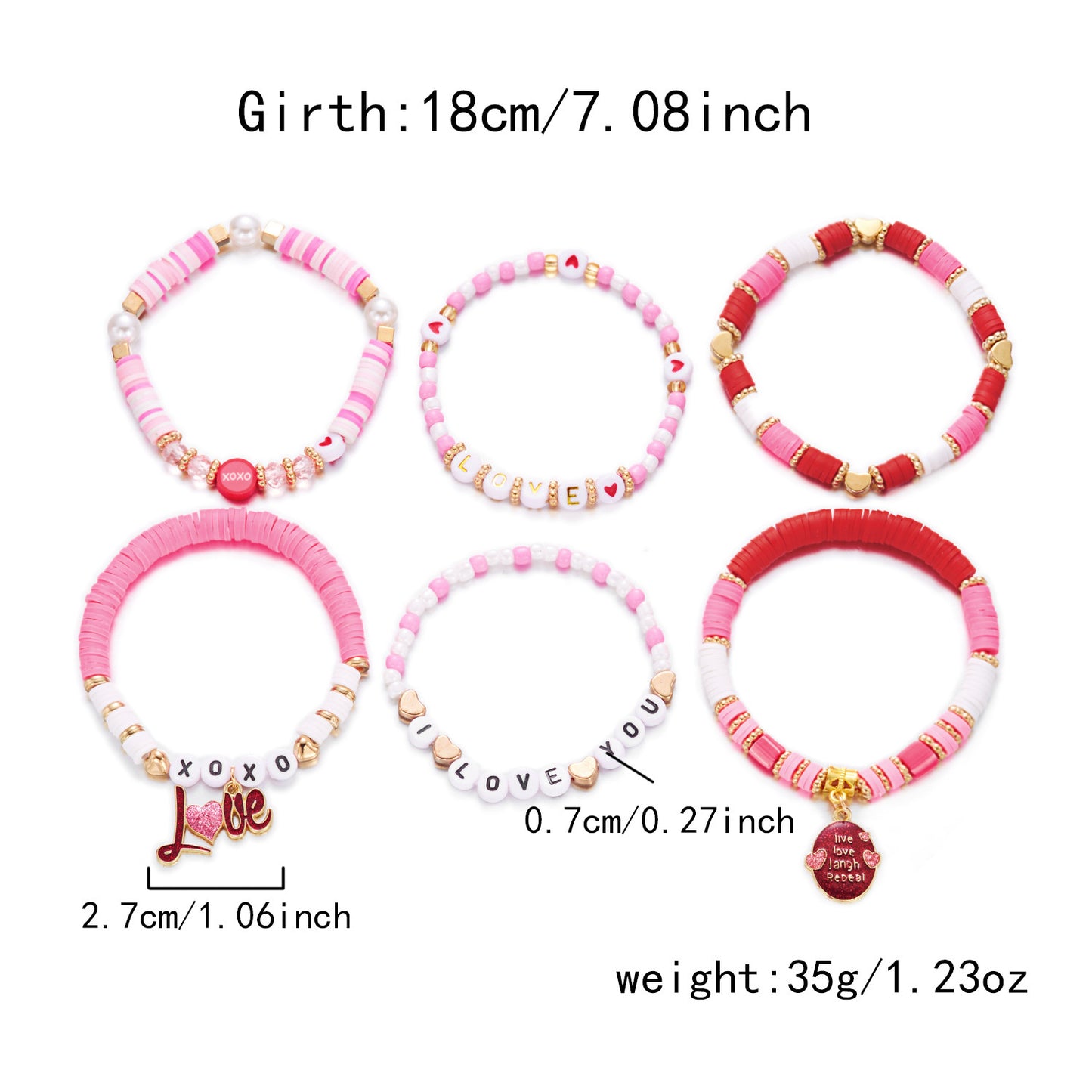 Pink XO Resin Heart Geometric Bracelet