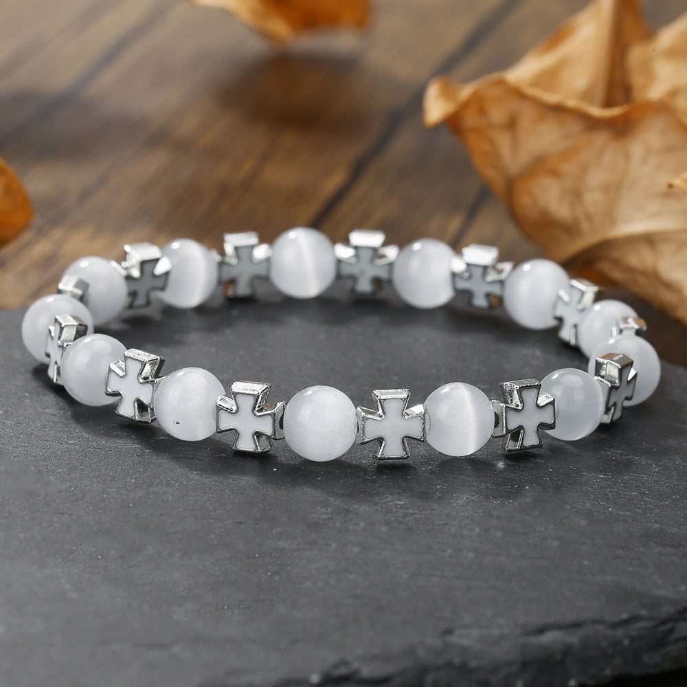 Fashion Geometric Cross Cat's Eye Handmade Bracelet for Unisex