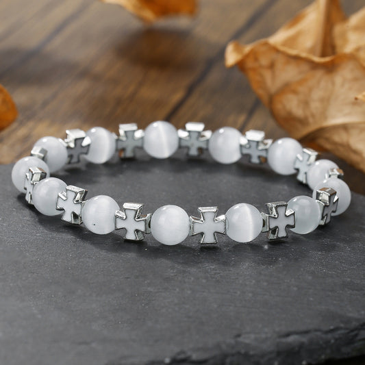 Fashion Geometric Cross Cat's Eye Handmade Bracelet for Unisex
