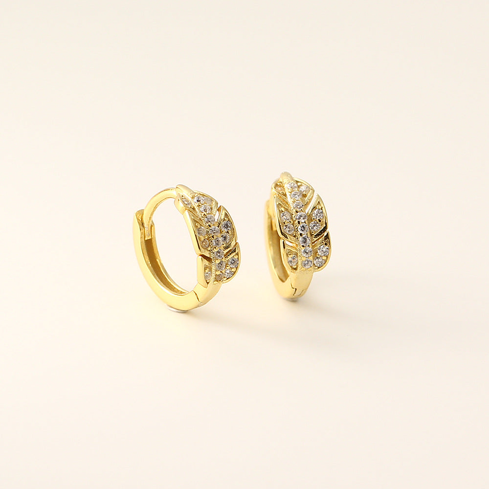 Aretes de plata esterlina 925 con forma de hoja, estilo lujoso, con incrustaciones completas de diamantes de imitación para mujer