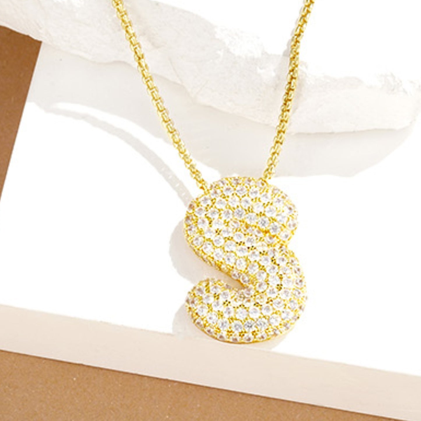Luxury Elegant Gold Silver Plated Brass Letter Pendant Necklace with Cubic Zirconia for Women