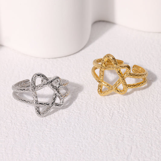 Anello aperto da donna a stella minimalista in acciaio inossidabile con finitura placcata