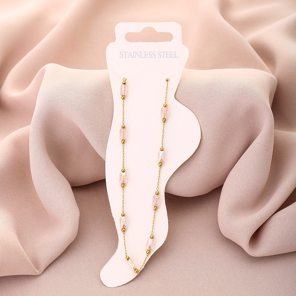 Fashion Petal-Shaped Titanium Steel Anklet for Women with Crystal Accents