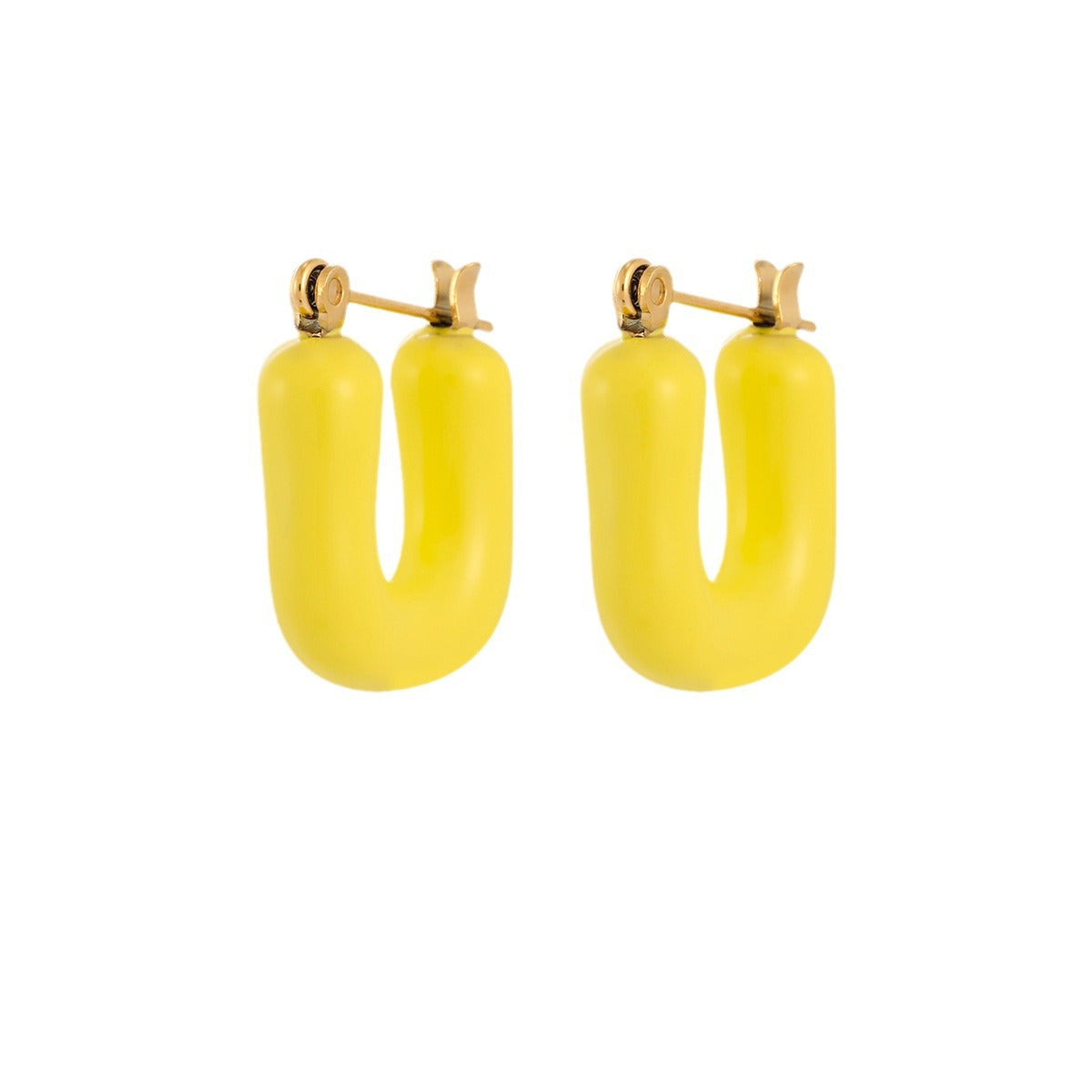 Pendientes franceses vintage de esmalte en forma de U de acero titanio para mujer, diseño irregular minimalista, joyería de moda de acero inoxidable