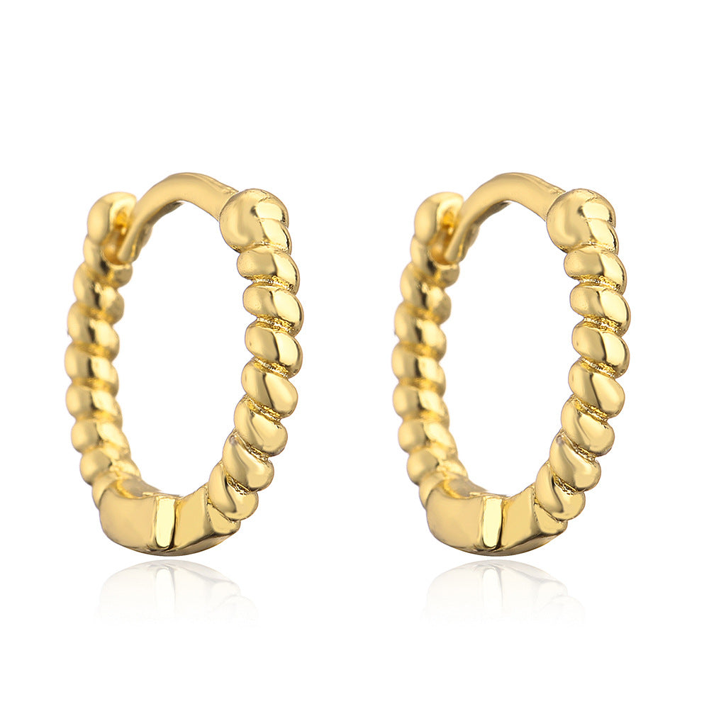 Minimalist Geometric Copper Hoop Earrings with Gold Plating and Micro-Pave Zirconia for Women