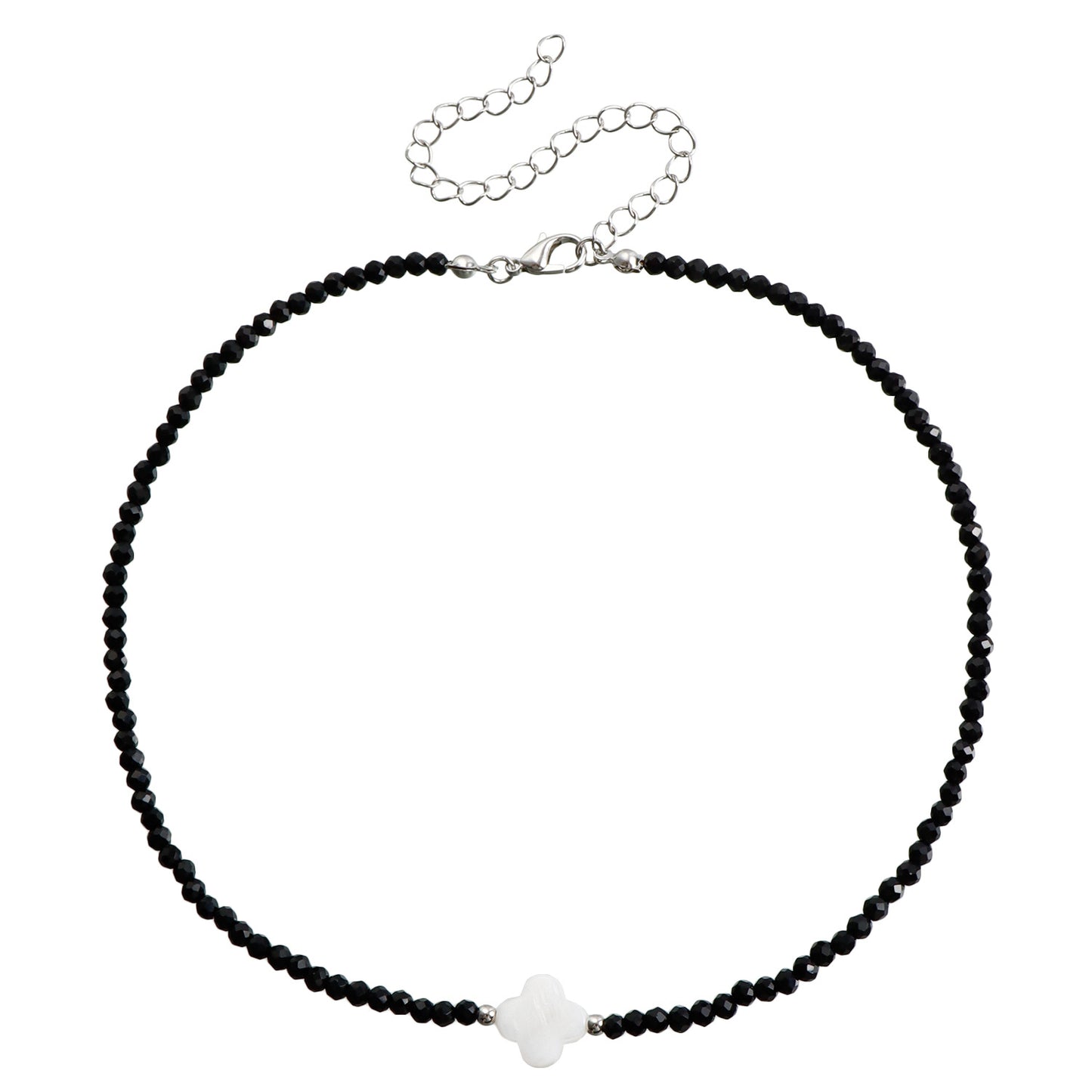 Minimalist Geometric Mother-of-Pearl Necklace with Imitation Crystal Accents for Women, Electroplated Metal Choker