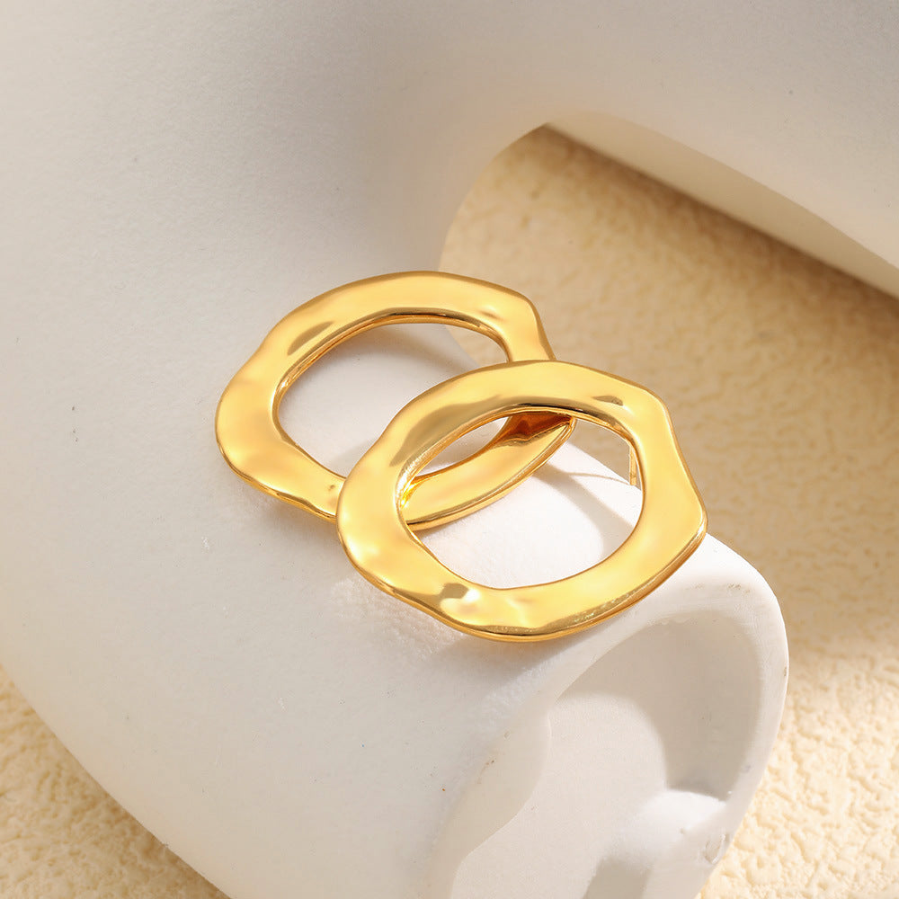 Minimalist 18K Gold Plated Stainless Steel Hammered Round Geometric Earrings for Women