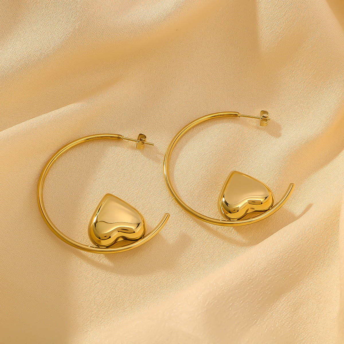 Minimalist Geometric Hollow Heart-Shaped Earrings in Stainless Steel with 18K Gold Plating for Women