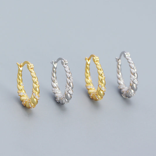 Pendientes de aro redondos texturizados retorcidos Sweet Streetwear de plata de ley 925, joyería geométrica llamativa para mujer