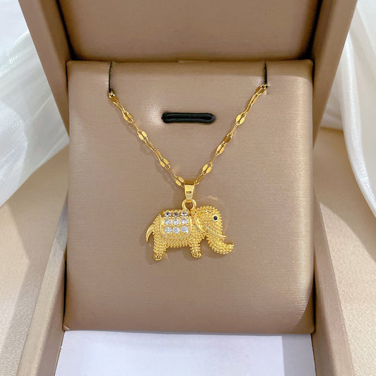 Collana con Pendente a Luna Geometrica Minimalista da Donna in Acciaio al Titanio con Finitura Placcata