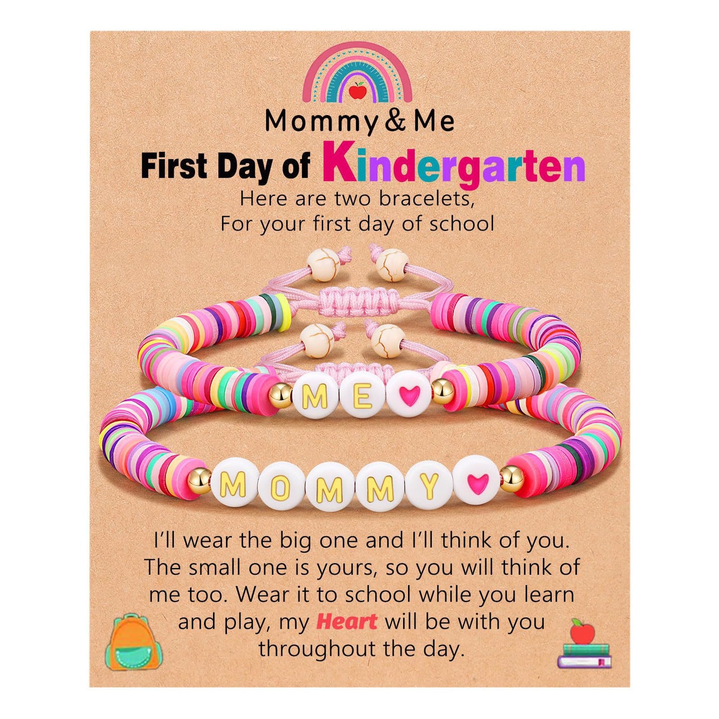 Sweet Geometric Heart Letter Resin Bracelet Set for Kids First Day of School Gift