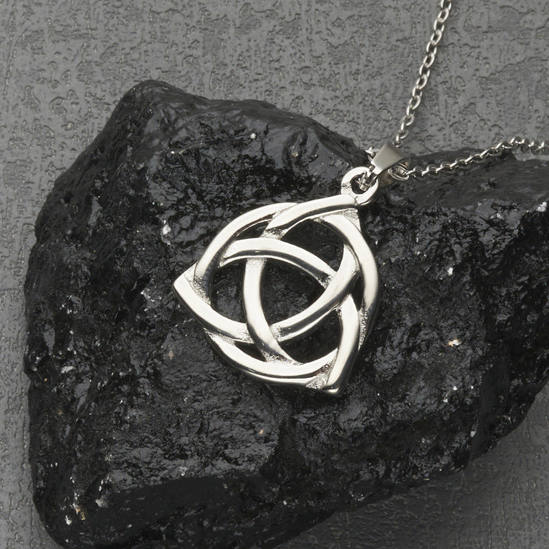 Minimalist Celtic Knot Pendant Necklace in Stainless Steel with Titanium Steel Charm and Electroplated Finish