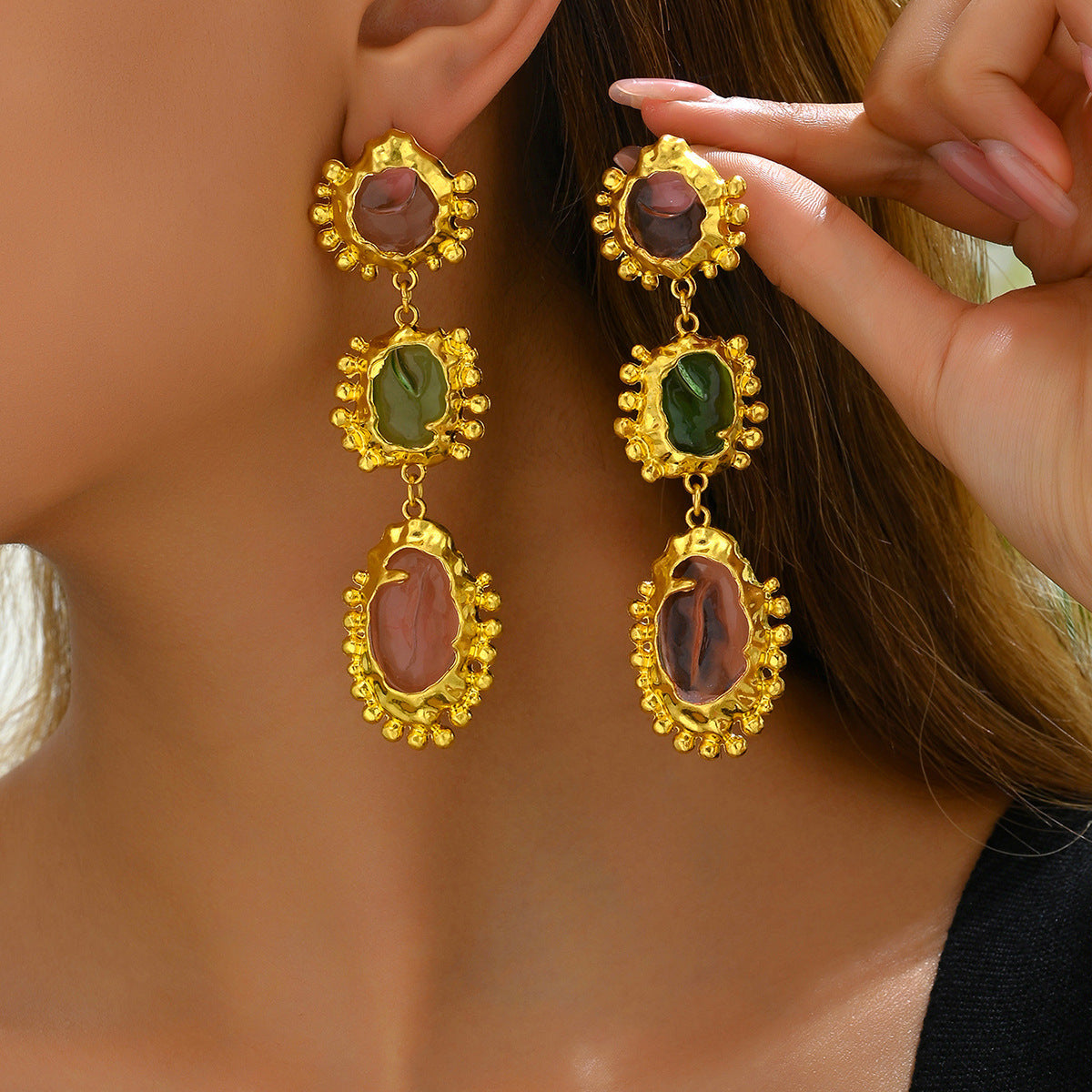 Aretes de aleación geométrica minimalista con incrustaciones de diamantes de imitación para mujer, poste de acero inoxidable, moda de uso diario