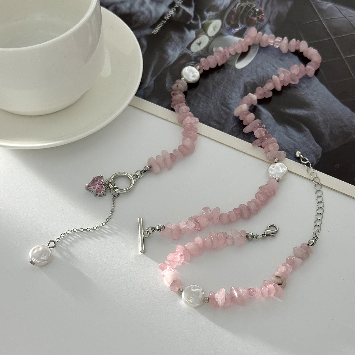 Sweet Heart Geometric Faux Pearl Plated Necklace for Women