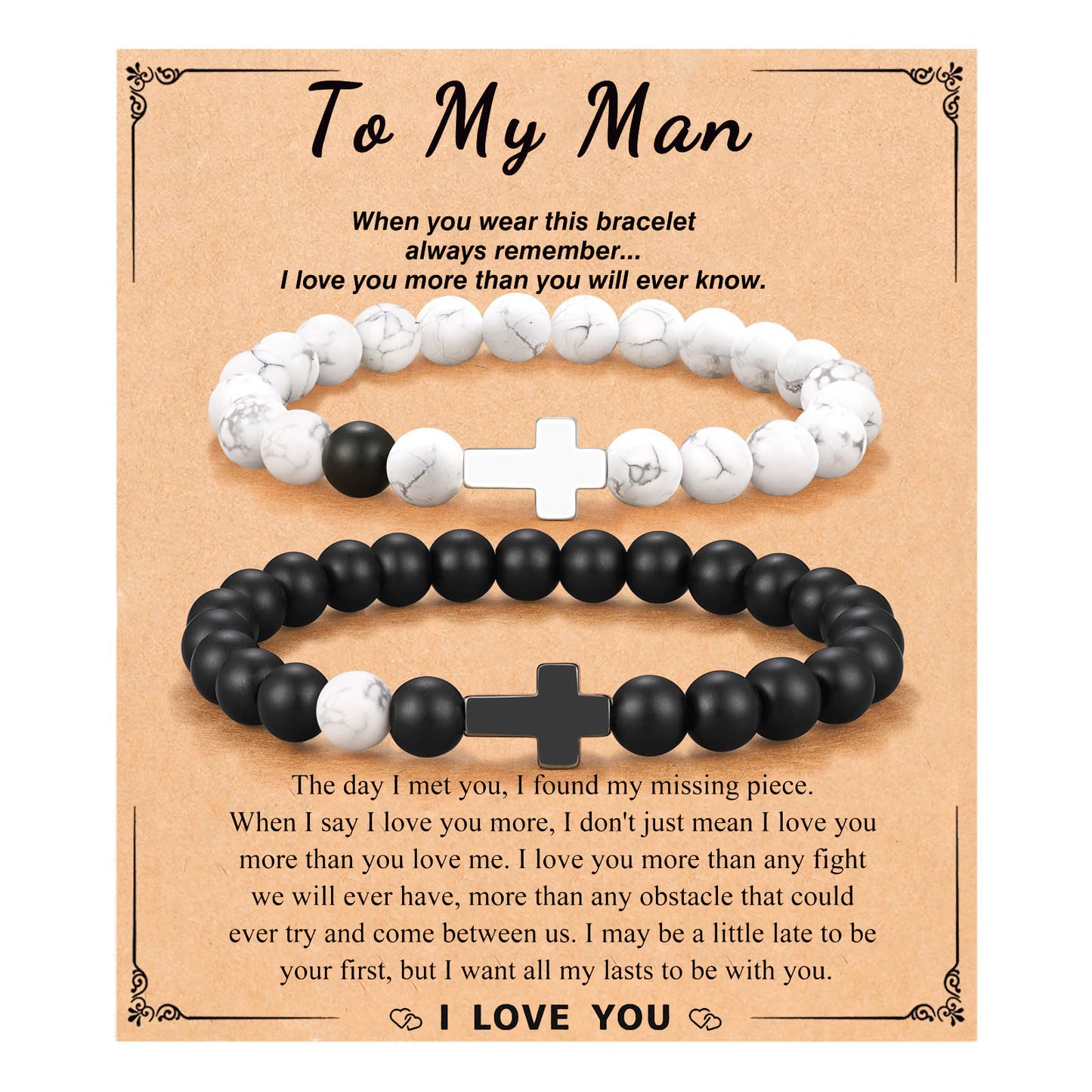 Matte Cross Beaded Bracelet Set Unisex Gift