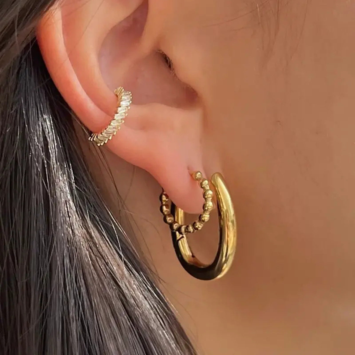 Orecchini a clip da donna geometrici in acciaio inossidabile a quattro lati con zirconia, finitura placcata, lussuosi e minimalisti