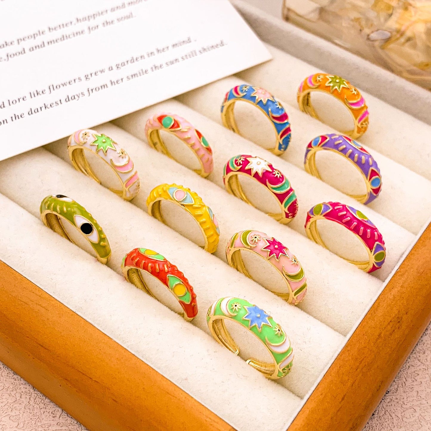Sweet Alloy Gold Plated Drip Oil Round Oval Ring with Polka Dot Evil Eye Design for Women