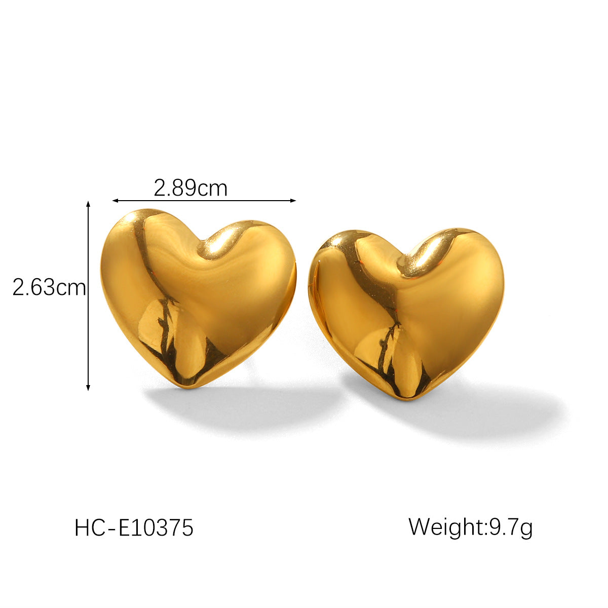 Orecchini da donna minimalisti in acciaio al titanio a forma di cuore con placcatura in oro 18 carati