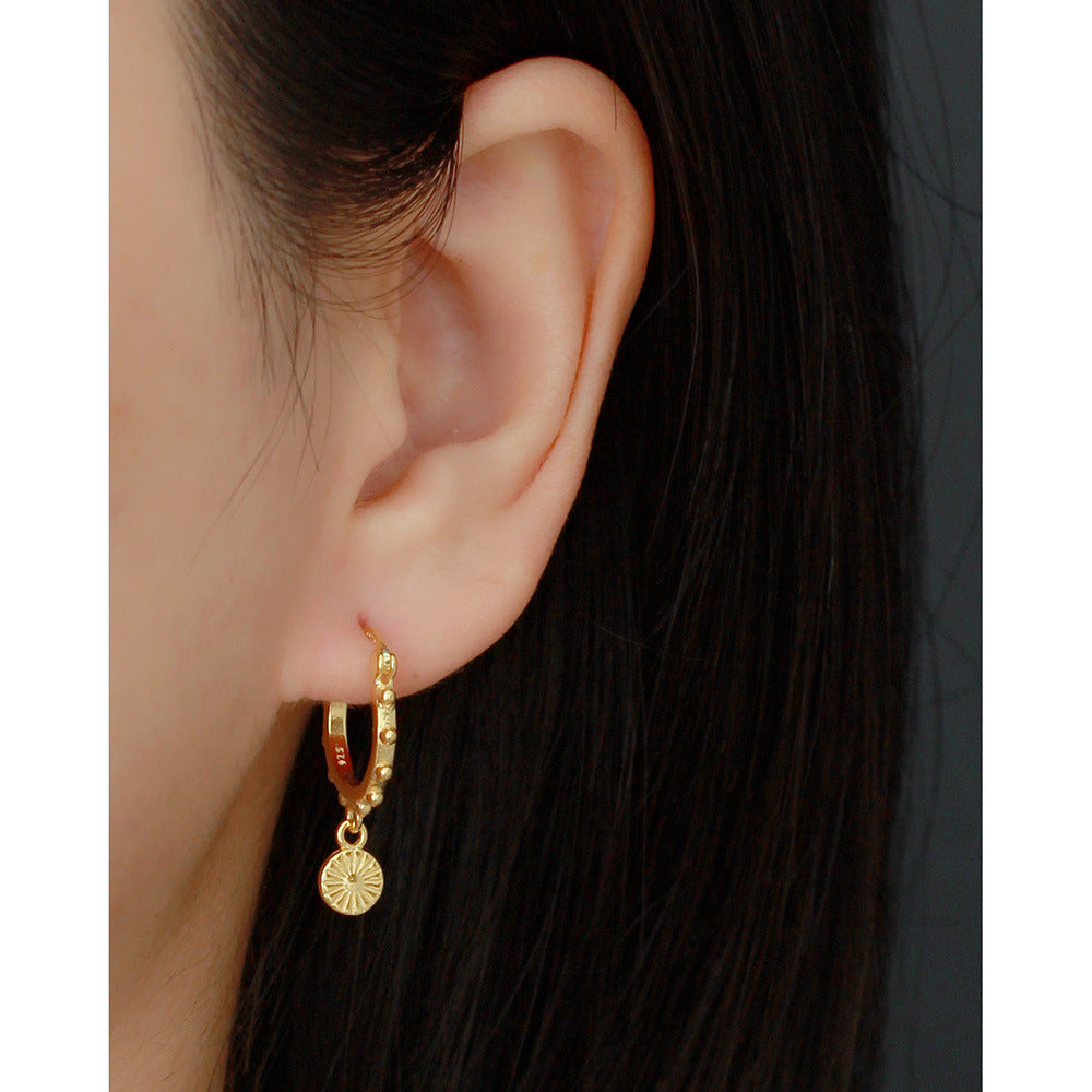 S925 Sterling Silver Round Geometric Earrings for Women, Fashion Office Lady Style, Plated, YHE0255
