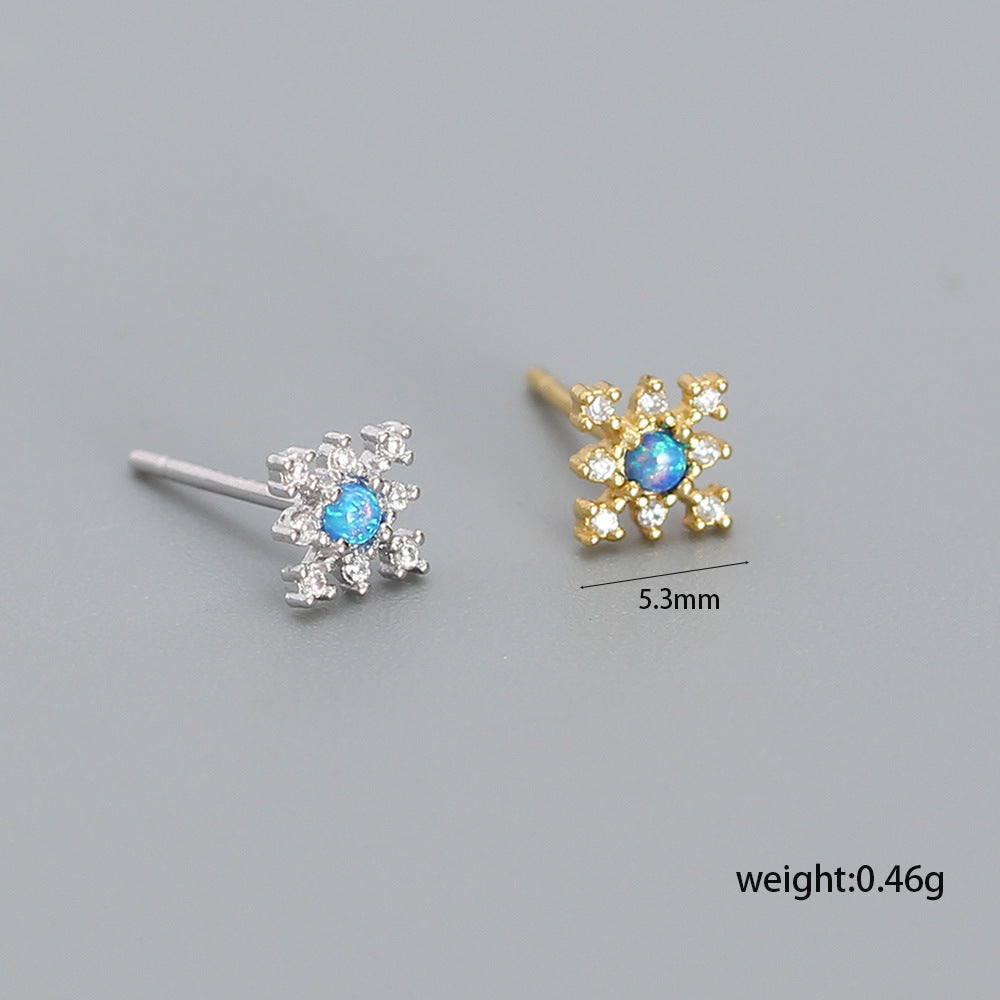 Geometric 925 Sterling Silver Opal and Rhinestone Inlay Earrings for Women