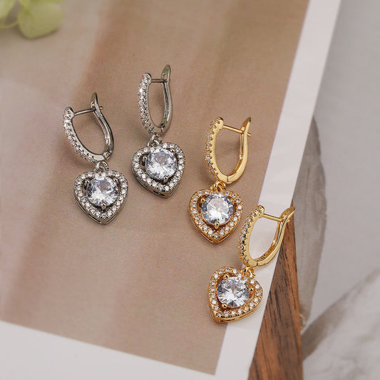 Pendientes minimalistas de circonita con forma de corazón chapados en oro y cobre con diseño geométrico para mujer
