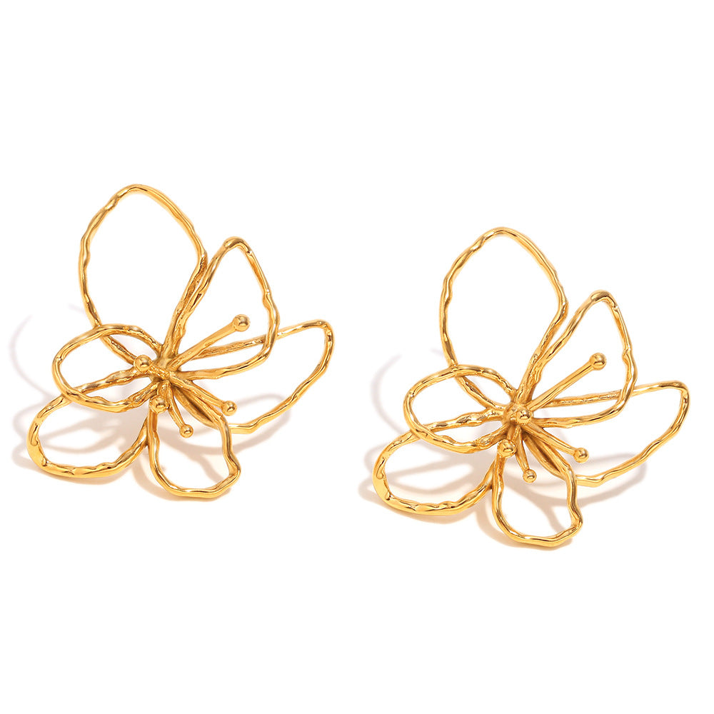 Orecchini alla Moda Minimalisti Floreali in Acciaio Inossidabile con Placcatura in Oro 18K da Donna