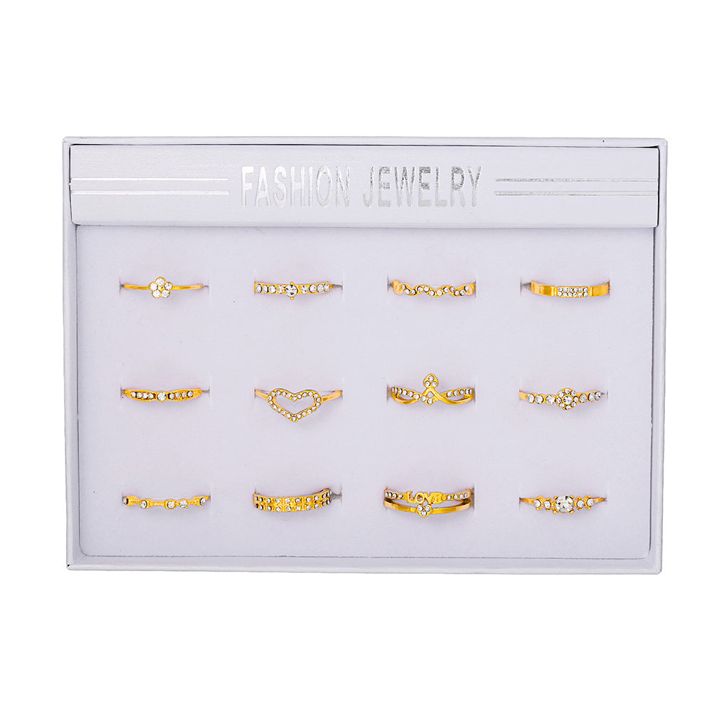 Geometric Alloy Plated Ring Set with Rhinestone and Pearl Floral Design for Women