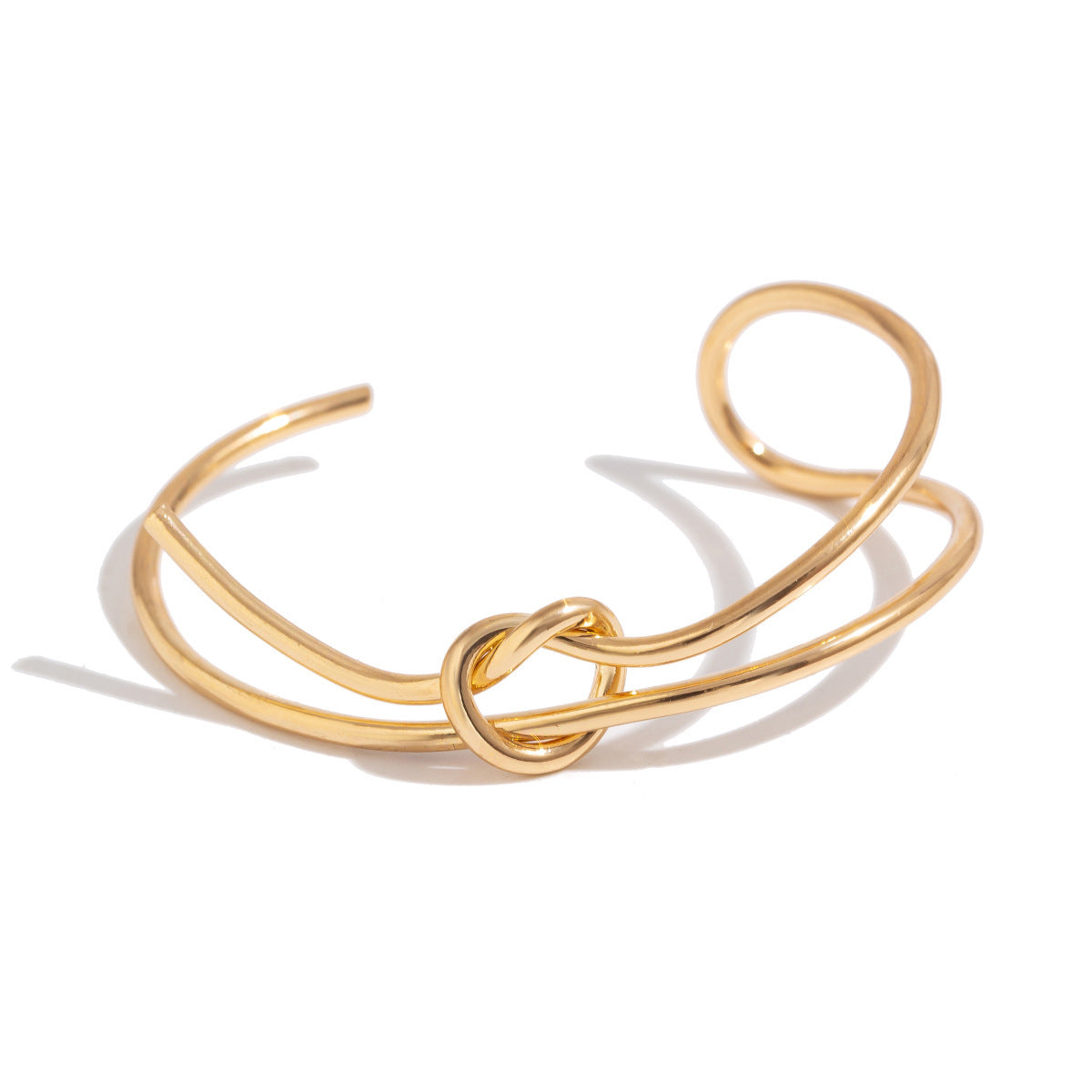 Minimalist Double Layer Hollow Knot Open Cuff Bracelet Geometric Line Design Gold Plated Alloy Jewelry for Women