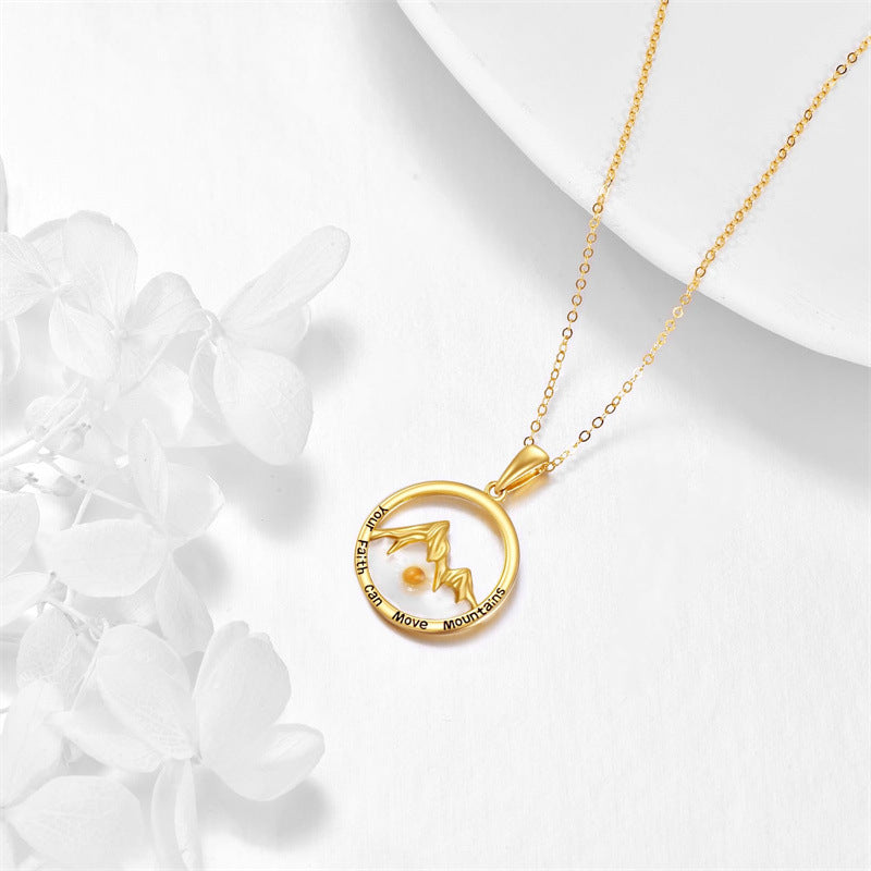 Minimalist Faith-Inspired Round Hill Mustard Seed Pendant Necklace in Gold or Silver Plated Stainless Steel with Letter Charm
