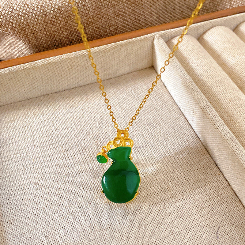 Sweet Minimalist Brass Gourd Pendant with Cubic Zirconia Inlay on Titanium Steel Cable Chain Necklace for Women