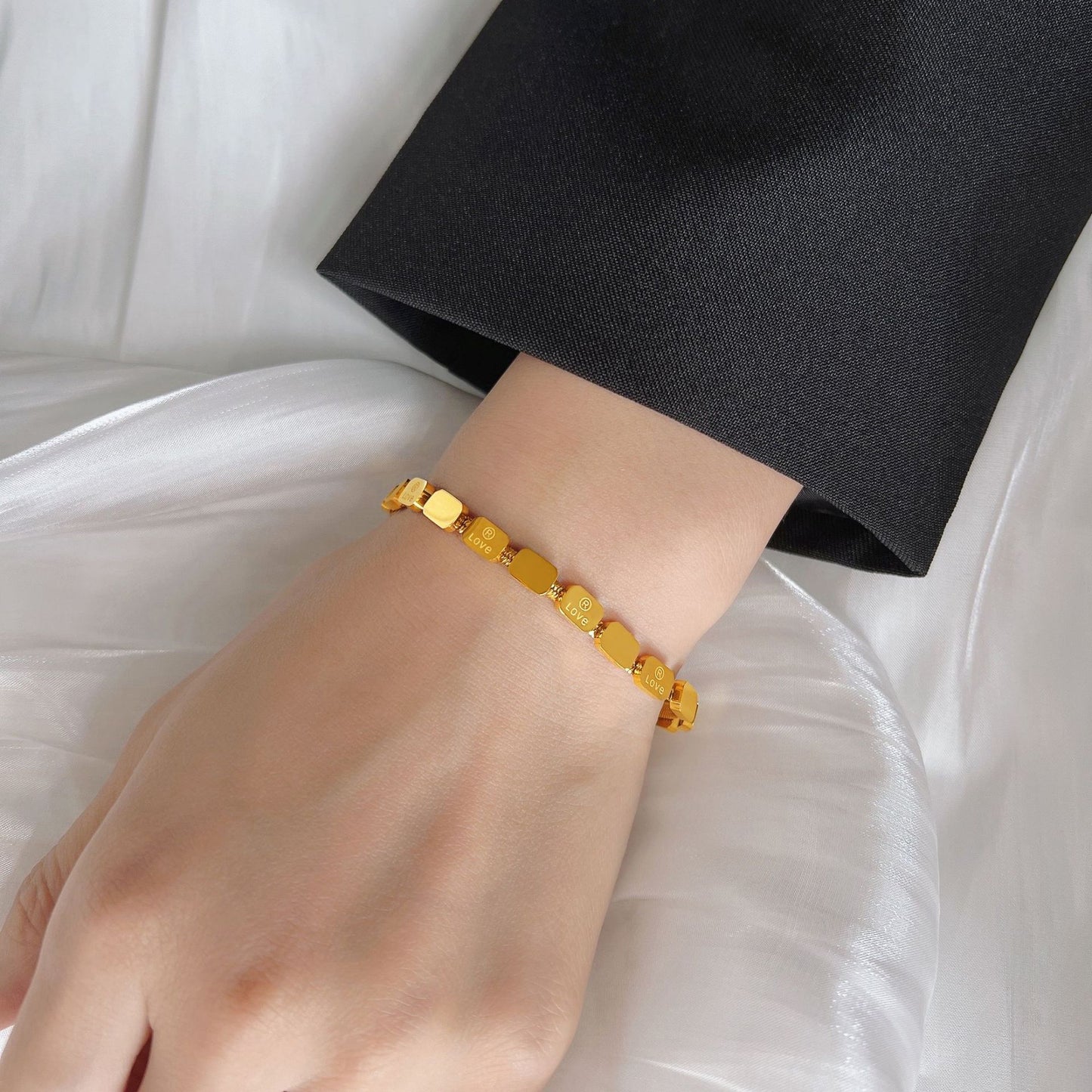 Vintage Minimalist LOVE Letter Design Titanium Steel Snake Chain Bracelet for Women with Plated Finish