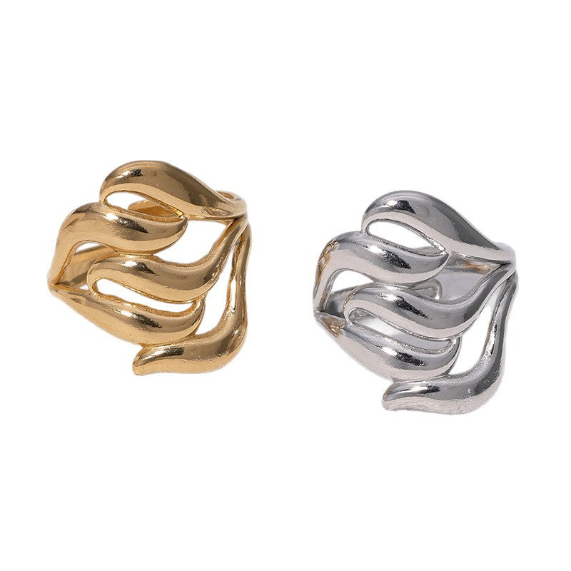 Minimalist Vintage Geometric Open Ring 18K Gold Plated Stainless Steel Jewelry for Women
