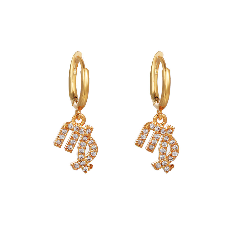 Micro-Inlaid Cubic Zirconia Brass Zodiac Earrings
