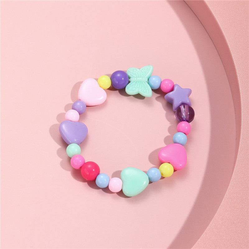 Bracciale per Bambini con Farfalla e Stella in Acrilico, Braccialetto Fatto a Mano con Perline