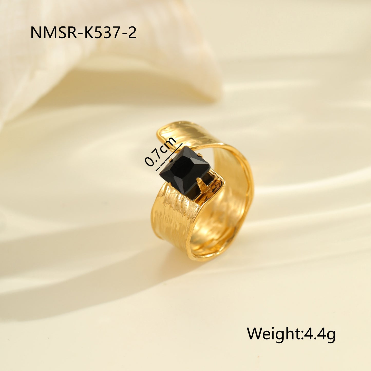 Anillo de acero titanio geométrico minimalista con incrustaciones de diamantes de imitación, banda abierta ajustable para mujer