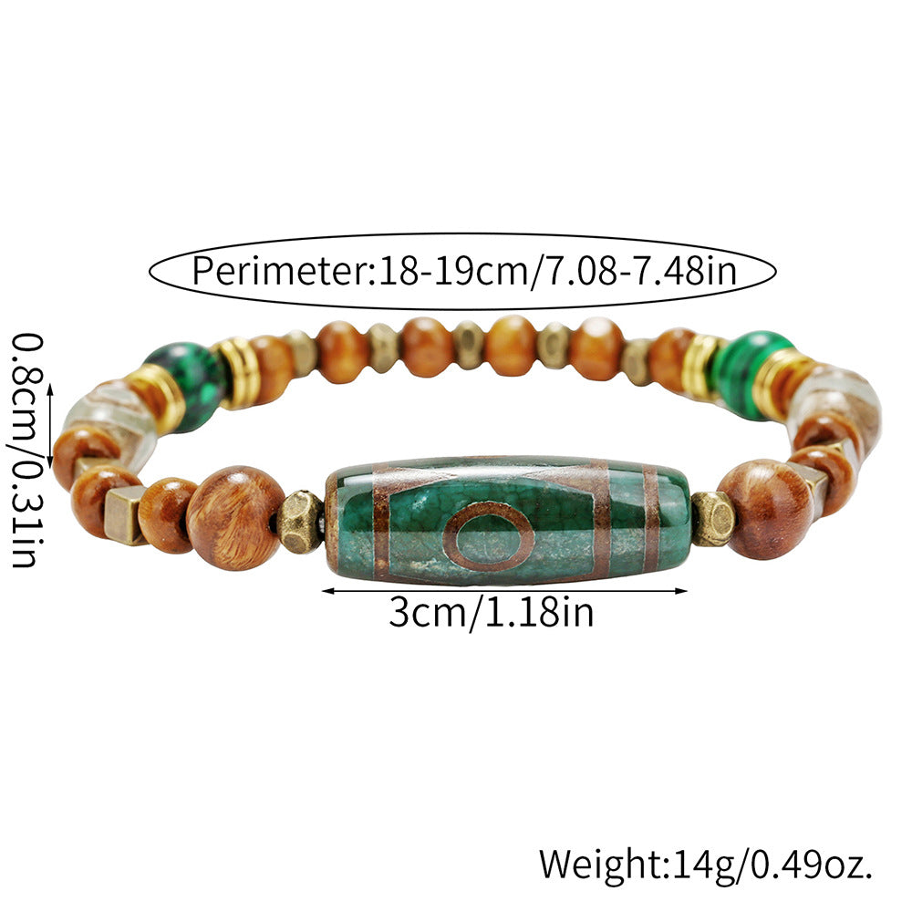 Vintage Geometric Round Synthetic Agate and Wood Beaded Bracelet for Men and Women
