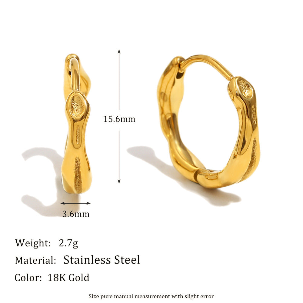 Minimalist Geometric Red Agate Stud Earrings in Stainless Steel with 18K Gold Plating for Women