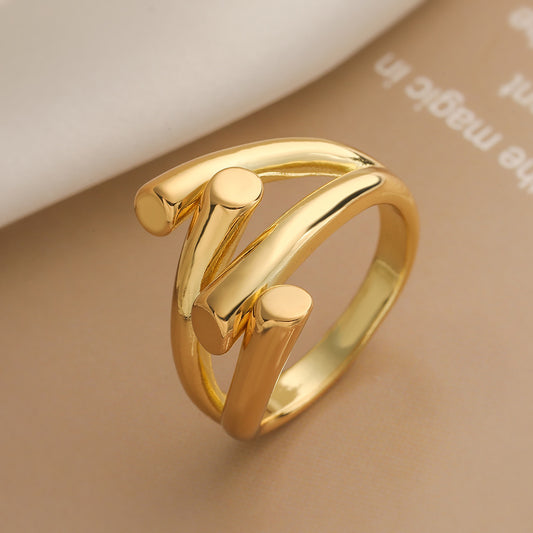 Minimalist Irregular Geometric Copper Ring for Women with Plated Finish