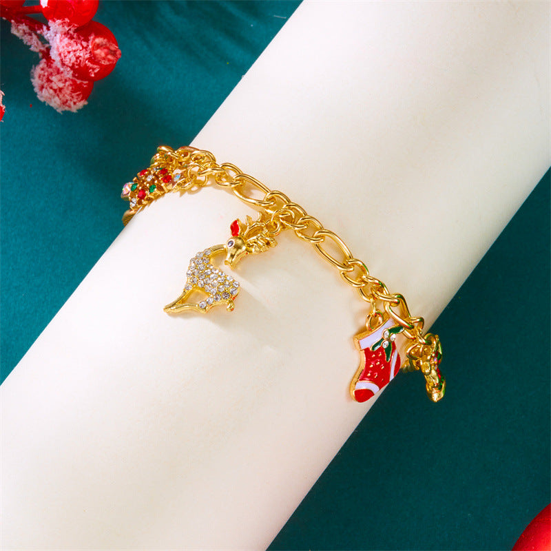Pulsera de Copo de Nieve y Perlas en Tonos Caramelo Temática Navideña con Base de Aleación, Joyería Artesanal Unisex para las Fiestas
