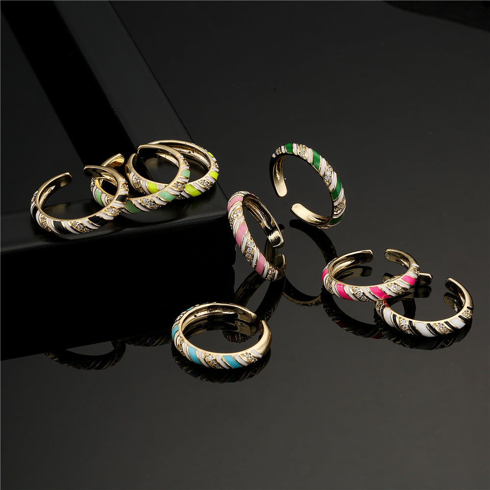 Geometric Micro-pave Cubic Zirconia Drip Oil Brass Ring for Women