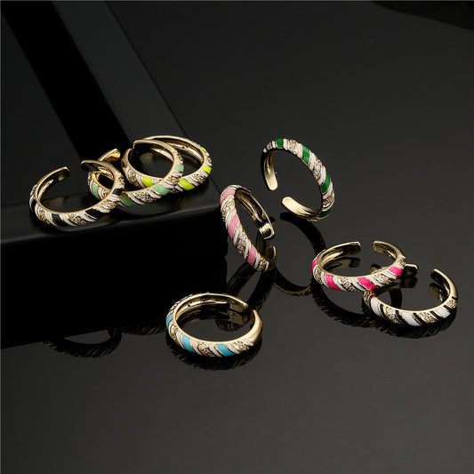 Geometric Micro-pave Cubic Zirconia Drip Oil Brass Ring for Women