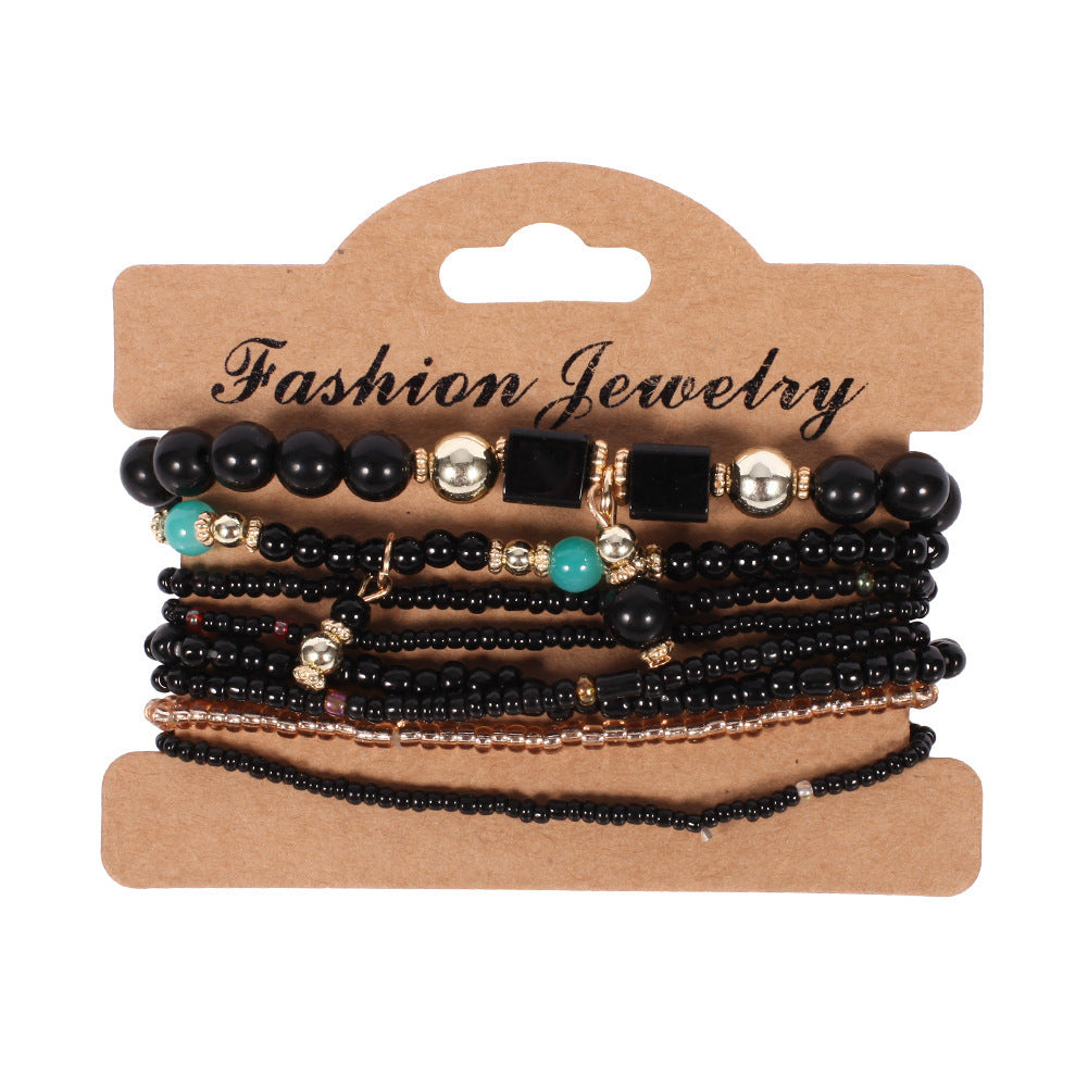 Bohemian Handmade Beaded Natural Stone Bracelet Set with Floral Pattern for Unisex